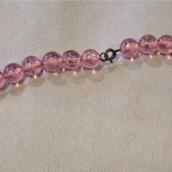 Womens Pink Beaded Necklace. Translucent Beads. - Picture 3 of 5